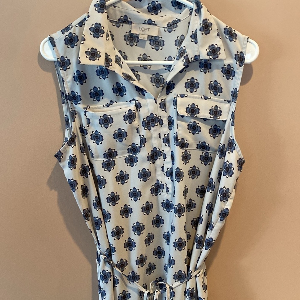 Loft Blue and White Sleeveless Dress - Picture 2 of 4